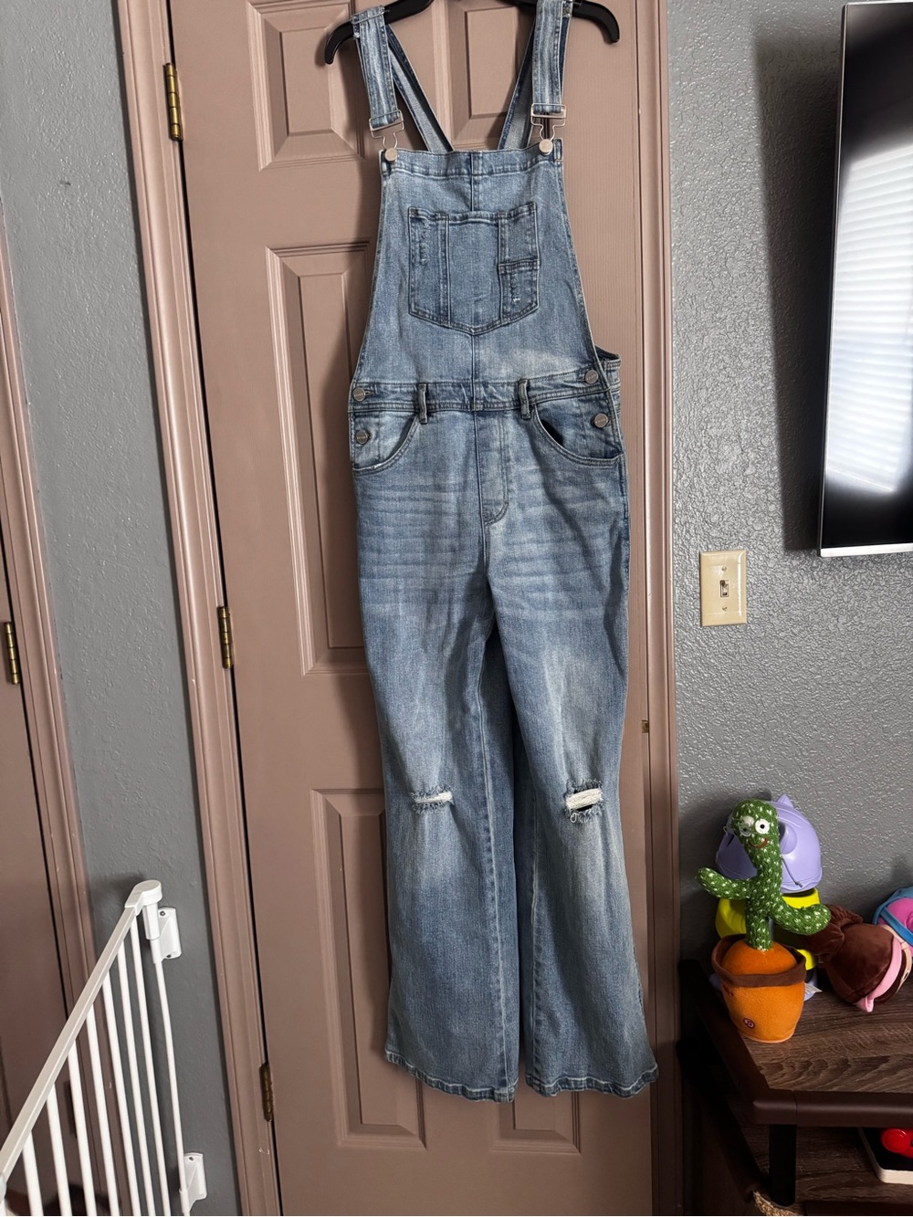 Light Blue Denim Overall Jumpsuit with Straight Leg - Picture 2 of 6